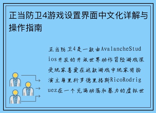 正当防卫4游戏设置界面中文化详解与操作指南
